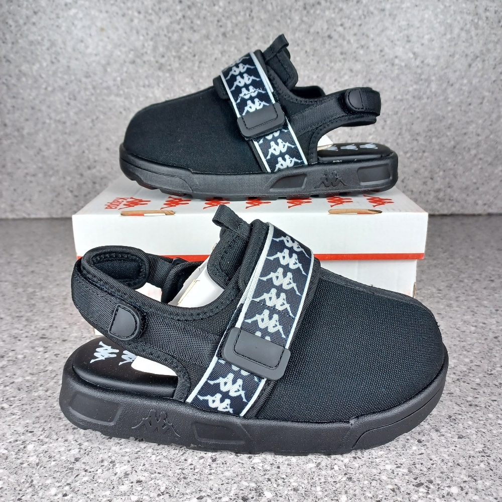 Kappa Slip On Velcro Strap Children Black Sandals Shoes
